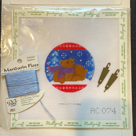 Abigail Cecile Needlepoint Canvas 3 1/2” Round with Floss & Needle Threader - Picture 1 of 4